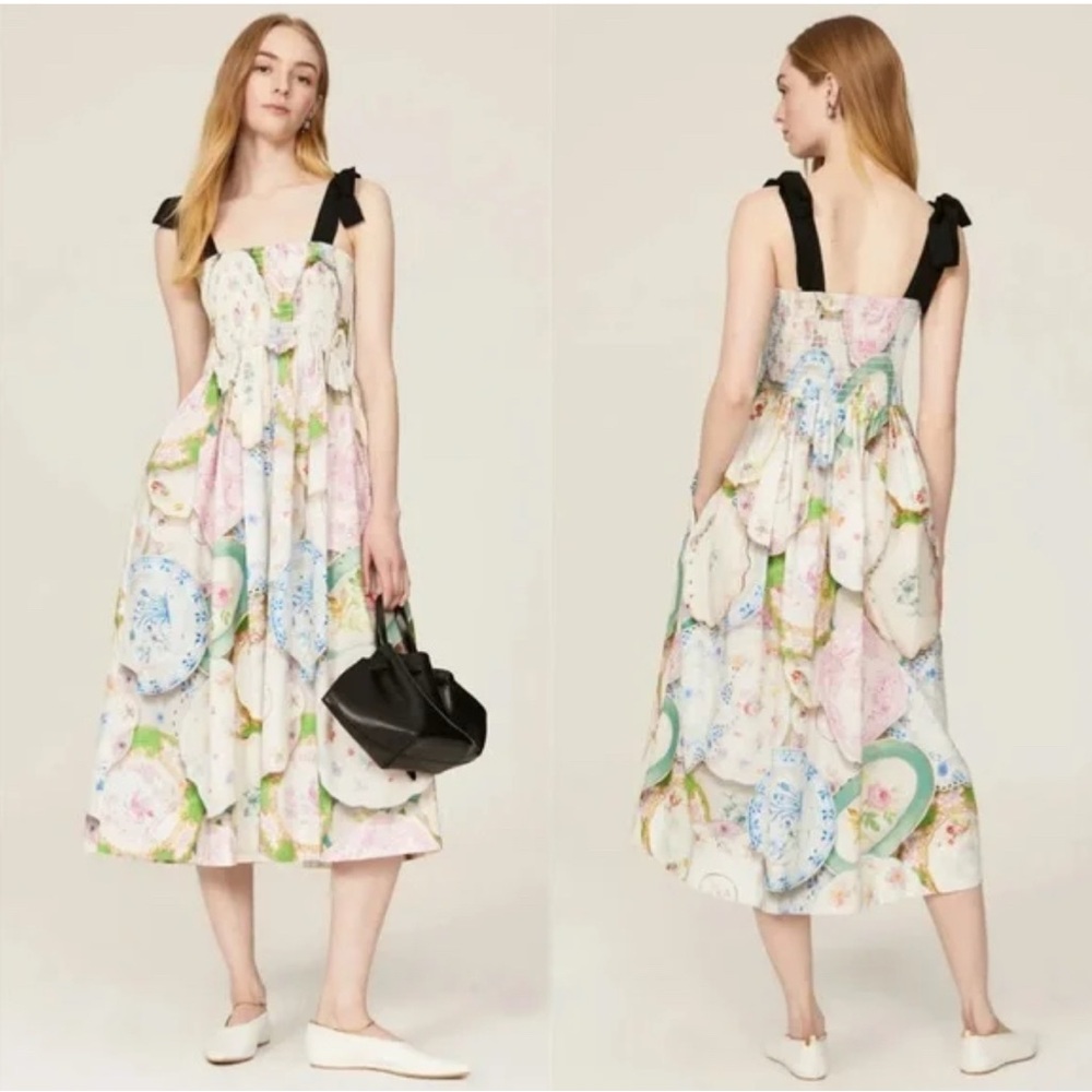 Rachel Antonoff Floral Midi Dress with Black Straps